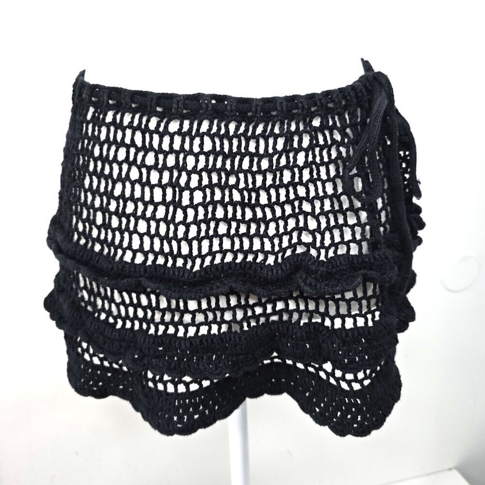 Vintage Victoria's Secret Black Tiered Crochet Drawstring Swimsuit Beach Cover